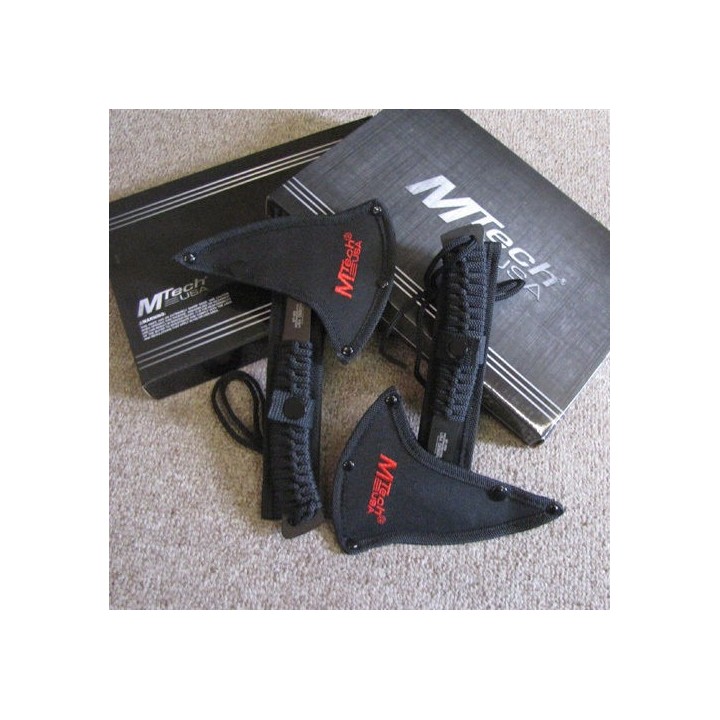Lot de 2 Hache Tomahawk Throwing Axe Lancer Tactical Rando Acier 440 Manche Corde MT629 - Livraison Gratuite