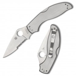 Couteau Spyderco UpTern Combo Lame Acier 8Cr13MoV Manche Acier Lockback Clip SC261PS - Livraison Gratuite