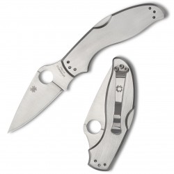 Couteau Spyderco UpTern Plain Lame Acier 8Cr13MoV Manche Acier Lockback Clip SC261P - Livraison Gratuite