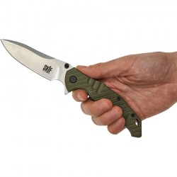 Couteau SKIF Knives Adventure Olive Manche G10 Lame Acier 9Cr18MoV IKBS Framelock Clip SKF424SEG - Livraison Gratuite