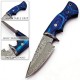 Couteau De Chasse Damas FH Knives Lame 288 Couches Manche Bleu Etui Cuir FHKMLK003 - Livraison Gratuite
