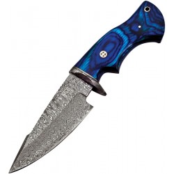 Couteau De Chasse Damas FH Knives Lame 288 Couches Manche Bleu Etui Cuir FHKMLK003 - Livraison Gratuite