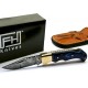 Couteau Damas FH Knives Blue Lame Damas 128 Couches Manche Bois Lockback Etui Cuir FHKBLU001 - Livraison Gratuite