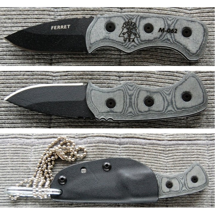 Couteau de Cou Tops Ferret Lame Acier 1095 Manche Micarta Etui Kydex Tops Knives Made In USA TPFBHP01 - Livraison Gratuite