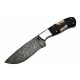 Couteau Damas 256 Couches Skinner BucknBear Manche Corne & Bois de Cerf Etui Cuir BNB15246 - Livraison Gratuite