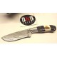 Couteau Damas 256 Couches Skinner BucknBear Manche Corne & Bois de Cerf Etui Cuir BNB15246 - Livraison Gratuite