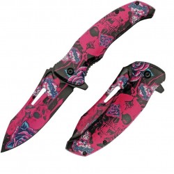 Lot de 2 Couteau Skull Linerlock A/O Fuchsia Abs Handle Stainless Blade Clip CN300577PK - Livraison Gratuite
