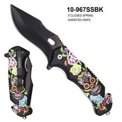 Lot de 2 Couteau Sugar Skull A/O Abs Handle Stainless Blade Linerlock Clip EE10967SSBK - Livraison Gratuite