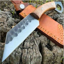 Couteau de Viking Seax Lame Forgée Acier Carbone Manche Bois Etui Cuir Rite Edge PA4442 - Livraison Gratuite