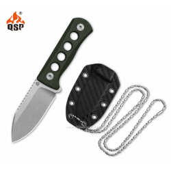 Couteau de Cou QSP Canary Green Lame Acier 14C28N Manche Micarta Etui Kydex QS141C1 - Livraison Gratuite