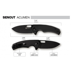 Couteau SENCUT Acumen Black Manche G10 Lame Black Acier 9Cr18MoV IKBS Linerlock Clip SA06A - Livraison Gratuite