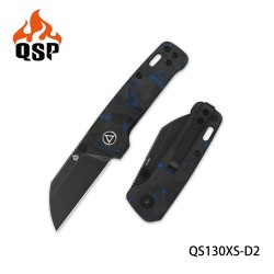Couteau QSP Mini Penguin Blue Lame Acier 14C28N Black Manche FCarbone IKBS Linerlock Clip QS130XSD2 - Livraison Gratuite