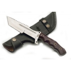 Couteau de Survie BucknBear Tracker Tanto Lame Acier 440C Manche Micarta Etui Cuir BNB1221TT - Livraison Gratuite