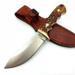 Couteau de Chasse Schrade Uncle Henry Lame Acier 7Cr17MoV Manche Staglon Etui Cuir SCH1116408 - Livraison Gratuite