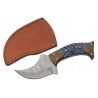Couteau Skinner Damas Lame 256 Couches Manche Bois Blue Etui Cuir DM1333BL - Livraison Gratuite