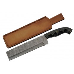 Couteau Couperet Damas Cleaver Lame 256 Couches Manche Micarta Etui Cuir DM1332 - Livraison Gratuite