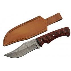 Couteau De Chasse Damas Magma Hunter Micarta Lame Acier Damas 256 Couches Etui Cuir DM1326 - Livraison Gratuite