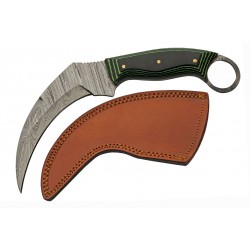 Couteau Damas Karambit Lame Acier 256 Couches Manche Micarta Etui Cuir DM1324 - Livraison Gratuite