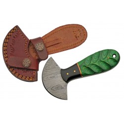 Couteau D'Esquimau Ulu Cutter Green Manche Bois & Corne Lame 256 Couches Etui Cuir DM1298GN - Livraison Gratuite