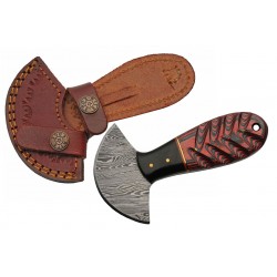 Couteau D'Esquimau Ulu Cutter Red Manche Bois & Corne Lame 256 Couches Etui Cuir DM1298RD - Livraison Gratuite