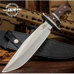 Couteau Hibben Sub-Hilt Fighter Lame Acier 5Cr15MoV Manche Bois Etui Cuir GH5111 - Livraison Gratuite 