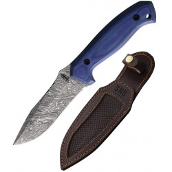 Couteau Damas BucknBear Blue Pro-Lite Hunter Lame 256 Couches Manche G10 Etui Cuir BNB13353 - Livraison Gratuite