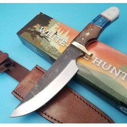 Couteau Bushcraft Rite Edge Hunter Lame Acier Carbone 1055 Manche Bois/Os Etui Cuir PA203438 - Livraison Gratuite