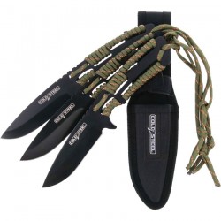 Set de 3 Couteaux de Lancer Cold Steel Throwing Knives Lame Acier 420 Manche Paracorde Etui CSTH44KVD3PK - Livraison Gratuite