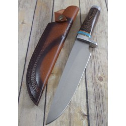 Poignard Couteau de Chasse Bowie Classic Hunter Lame Acier 3Cr13 Manche Bois Etui Cuir PA203418 - Livraison Gratuite