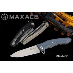Couteau Maxace Zealot Blue-Gray Lame Acier Bohler K110 IKBS G10 Handle Linerlock Clip MAXMCZ202 - Livraison Gratuite
