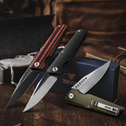 Couteau Trivisa Orion Black/Red Lame Acier D2 Manche G10 IKBS Linerlock Clip TVTY01RBDG - Livraison Gratuite