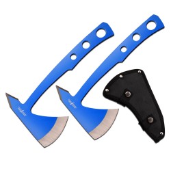 Set de 2 Haches de Lancer Perfect Point Throwing Axe Lame Acier Blue Etui Nylon PP107BL2 - Livraison Gratuite