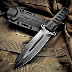 Couteau Takumitak HITTER Lame Dague Acier D2 Stonewash Manche G10 Etui Kydex TKF214SW - Livraison Gratuite