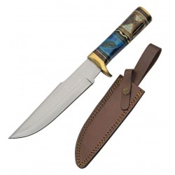 Couteau Bowie Blue Thunder Bone Manche Os Lame Acier Inox Etui Cuir PA203467 - Livraison Gratuite