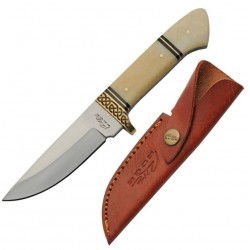 Couteau Celtique Lame Acier Inox Manche Os Etui Cuir PA8036 - Livraison Gratuite