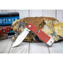 Couteau Finch HATFIELD Red Lame Acier 154CM Manche Acier/Micarta IKBS Linerlock Clip FKCHT404 - Livraison Gratuite