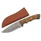 Couteau de Chasse Damas Rodeo Hunter Lame 256 Couches Manche Bois Etui Cuir DM1365 - Livraison Gratuite