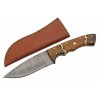 Couteau de Chasse Damas Rodeo Hunter Lame 256 Couches Manche Bois Etui Cuir DM1365 - Livraison Gratuite