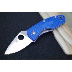 Couteau Spyderco Ambitious Blue Lame Acier S35VN Serrated Manche FRN Linerlock Clip SC148SBL - Livraison Gratuite