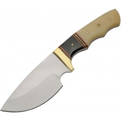 Couteau De Chasse Skinner Manche Buffalo Bone Lame Acier Inox Etui Cuir PA203452BO - Livraison Gratuite