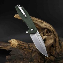 Couteau CJRB Cutlery Riff Green Lame Acier AR-RPM9 SW Manche Micarta IKBS Button Lock Clip J1928MGN - Livraison Gratuite