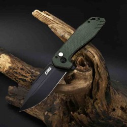 Couteau CJRB Cutlery Riff Green Lame Acier AR-RPM9 BLK Manche Micarta IKBS Button Lock Clip J1928BMGN - Livraison Gratuite