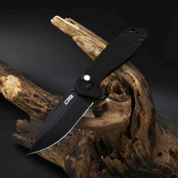 Couteau CJRB Cutlery Riff Black Lame Acier AR-RPM9 BLK Manche G10 IKBS Button Lock Clip J1928BBK - Livraison Gratuite