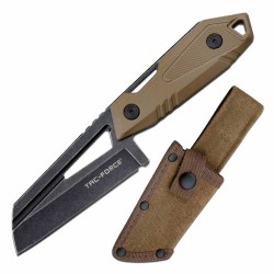 Lot de 2 Couteau Tac Force Cleaver Brown Lame Acier 3CR13 Manche Fibre de Nylon Etui Canvas TFFIX021BR - Livraison Gratuite