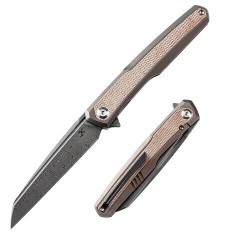 Couteau Kansept Arcus Bronze Manche Titane/Micarta Lame Acier Damas IKBS Framelock Clip K1046D1 - Livraison Gratuite