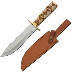 Couteau De Chasse Diamond Bone Hunter Lame Acier Inox Manche Os Etui Cuir PA203468 - Livraison Gratuite