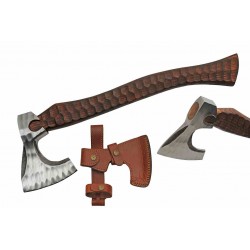 Hache Tomahawk Grooved Lame Acier Inox Manche Bois Etui Cuir PA882463 - Livraison Gratuite