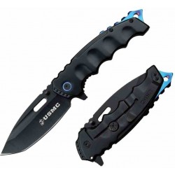 Lot de 2 Couteau USMC A/O Blue Lame Tanto Acier 3Cr13 Manche Métal Framelock Clip USMA1066BBK - Livraison Gratuite