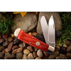 Couteau Queen Big Boy Trapper Red Manche Os 2 Lames Acier Carbone 1065 Slip Joint Made USA QN7555 - Livraison Gratuite