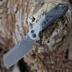 Couteau Automatique Kershaw Launch 14 Lame Acier CPM-154 Cleaver Manche Gray Alu/FCarbone Clip USA KS7850 - Livraison Gratuite